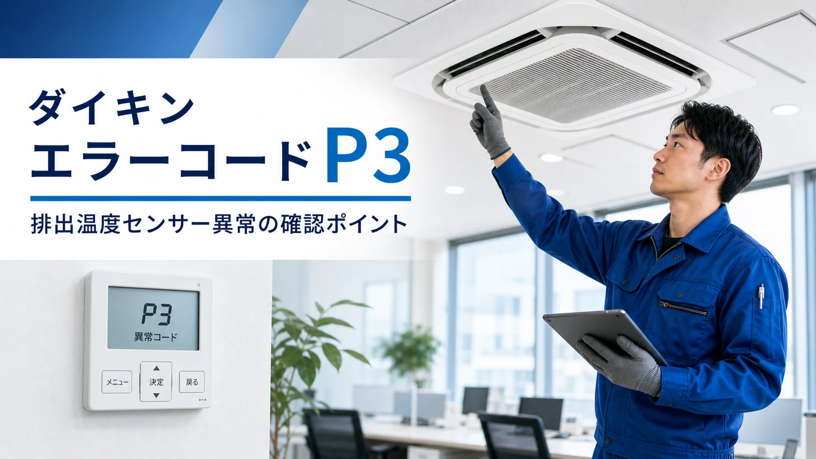 ダイキン エラーコード P3 排出温度センサー異常 の確認イメージ
