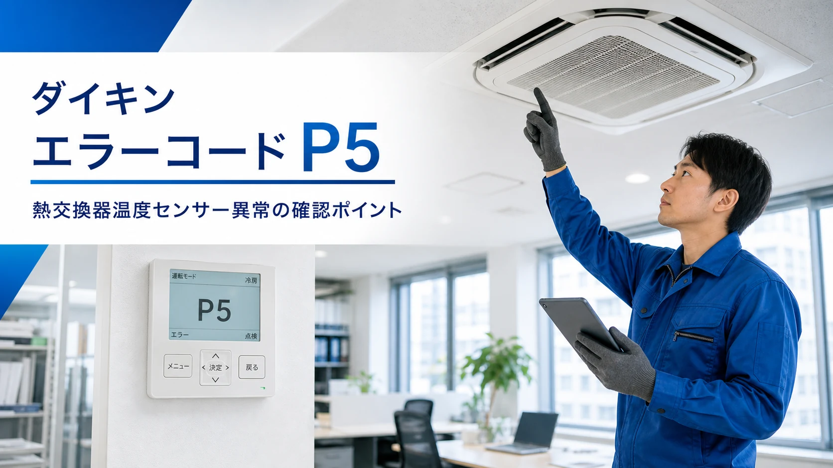 ダイキン エラーコード P5 熱交換器温度センサー異常 の確認イメージ