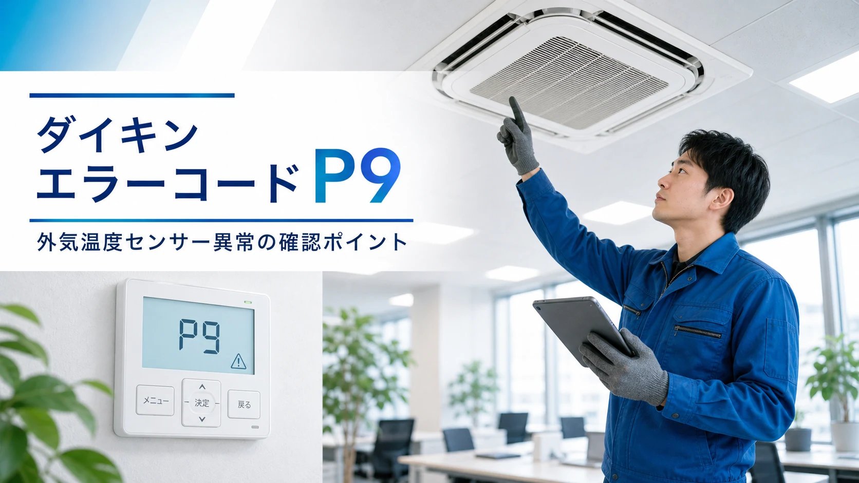 ダイキン エラーコード P9 外気温度センサー異常 の確認イメージ